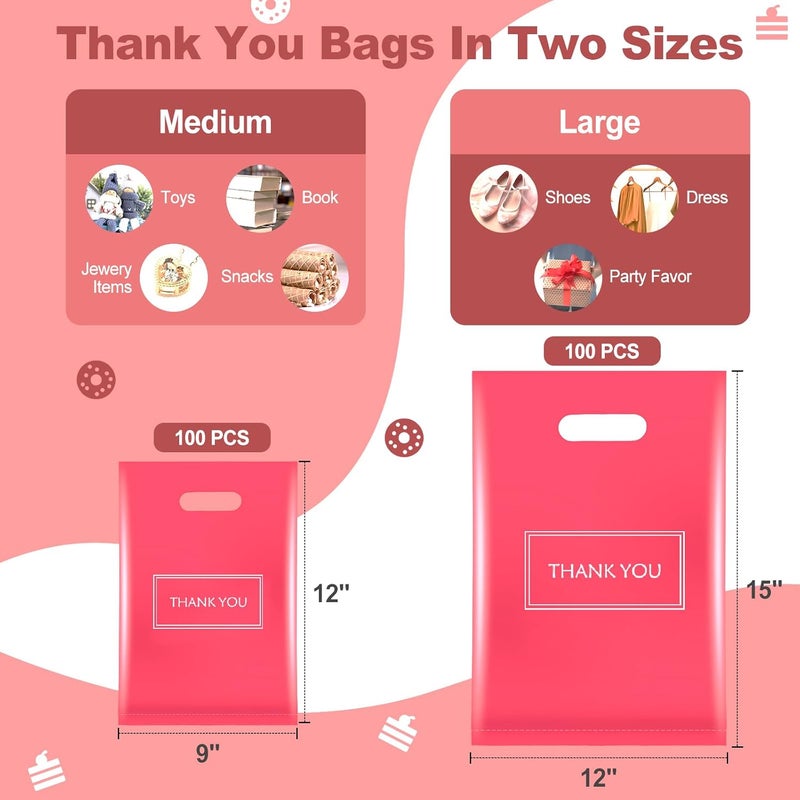 MelonArt Thank You Bags for Small Business, Plastic Retail Bags Merchandise Bags Shopping Boutique Bags for Stores Boutique (Pink) - Image 2